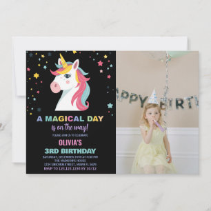 Rainbow Unicorn Birthday Invitations with photo