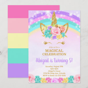 Rainbow Unicorn Birthday Invite