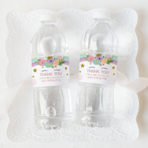 Rainbow Unicorn Birthday Party Favour Water Bottle Label