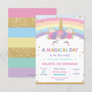 Rainbow Unicorn Birthday Party Girl Invitation