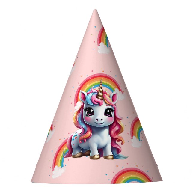 Rainbow Unicorn Birthday Party Hat  (Front)