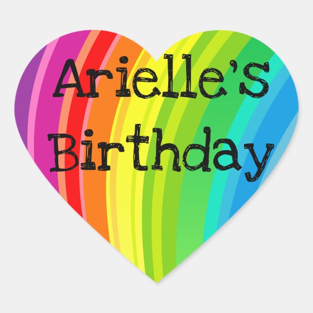 Rainbow Unicorn Birthday Party Heart Sticker (Front)