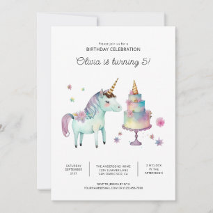 Rainbow Unicorn Birthday Party Invitations