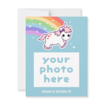 Rainbow Unicorn Birthday Party Photo Invitations