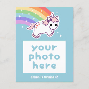 Rainbow Unicorn Birthday Party Photo Invitations