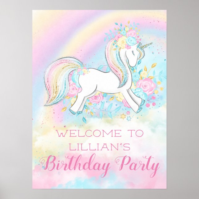 Rainbow Unicorn Birthday Party Signs (Front)