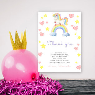 Rainbow Unicorn Birthday party thank you