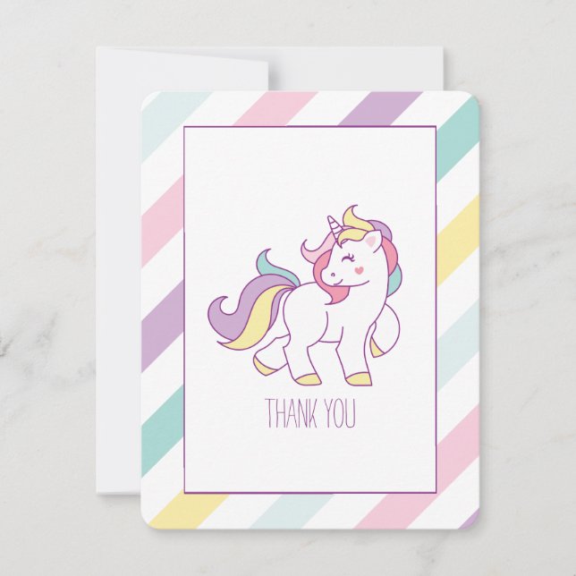 Rainbow Unicorn Birthday Party Thank You Notes (Front)