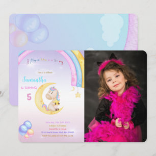 Rainbow Unicorn Birthday Photo Invitation