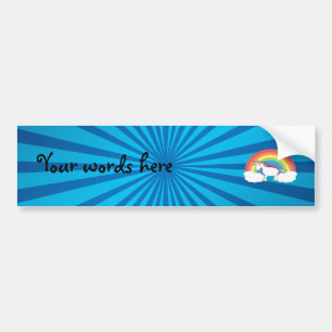 Rainbow unicorn blue sunburst bumper sticker
