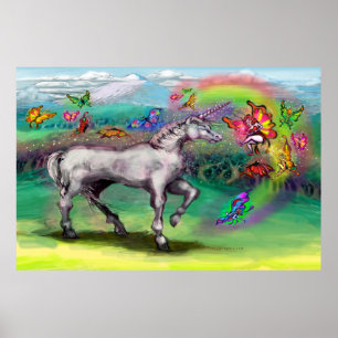 Rainbow Unicorn Butterflies Faeries Poster