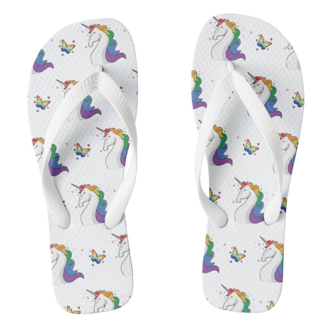 Rainbow Unicorn & Butterfly Pattern Colourful Cool Flip Flops (Footbed)