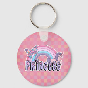 Rainbow Unicorn Butterfly Princess Design Key Ring