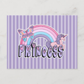 Rainbow Unicorn Butterfly Princess Design Postcard