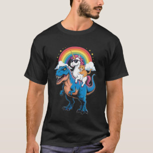 Rainbow Unicorn Cat Riding Dinosaur Space Kitten T T-Shirt