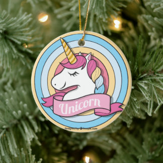 Rainbow Unicorn Circles Ceramic Tree Decoration
