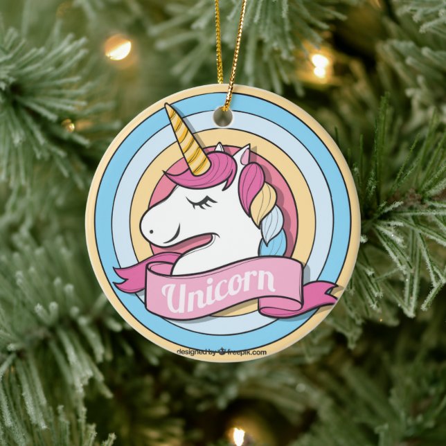 Rainbow Unicorn Circles Ceramic Tree Decoration (Tree)