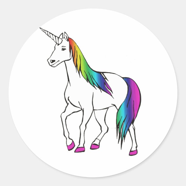 RAINBOW UNICORN CLASSIC ROUND STICKER (Front)
