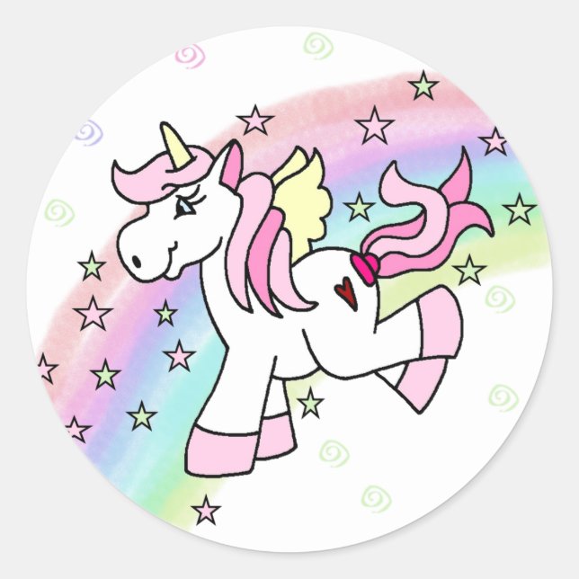 Rainbow Unicorn Classic Round Sticker (Front)
