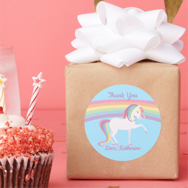 Rainbow Unicorn Classic Round Sticker (Party)