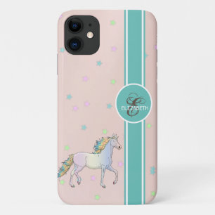 Rainbow Unicorn, Colourful Stars Monogram iPhone 11 Case