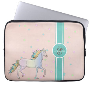 Rainbow Unicorn, Colourful Stars Monogram Laptop Sleeve