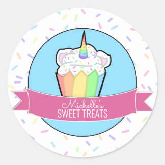 Rainbow Unicorn Cupcake Bakery Box Stickers