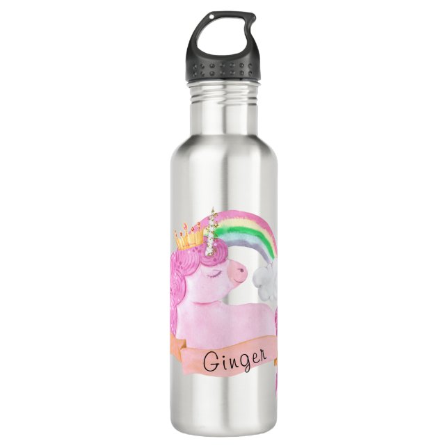🌈Rainbow Unicorn Custom Name     710 Ml Water Bottle (Front)
