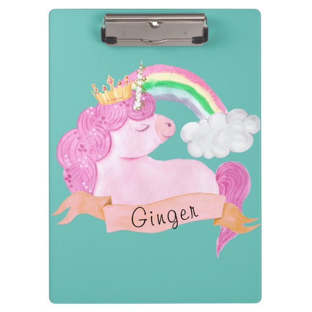 🌈Rainbow Unicorn Custom Name      Clipboard (Front)