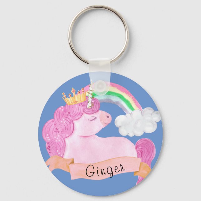 🌈Rainbow Unicorn Custom Name        Key Ring (Front)