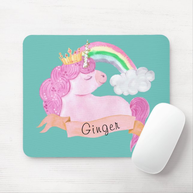 🌈Rainbow Unicorn Custom Name      Mouse Mat (With Mouse)