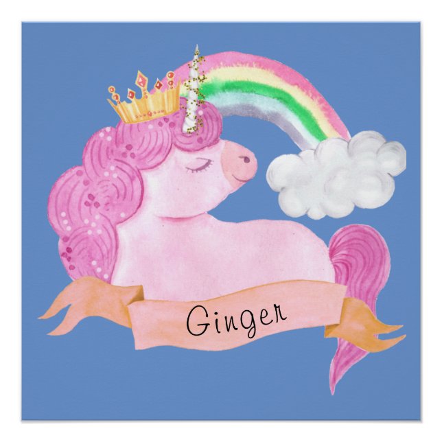 🌈Rainbow Unicorn Custom Name     Poster (Front)