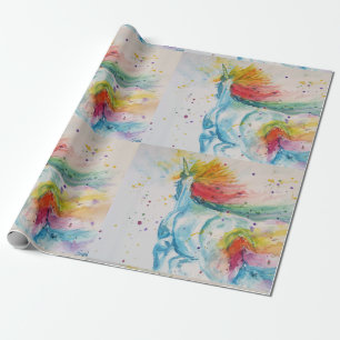 Rainbow Unicorn Cute magical Watercolour Wrapping Wrapping Paper