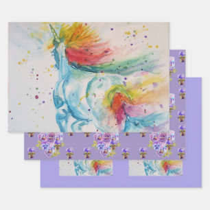 Rainbow Unicorn Cute Magical Watercolour Wrapping Wrapping Paper Sheet