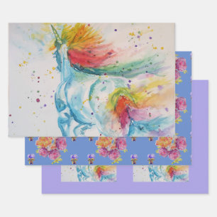 Rainbow Unicorn Cute Magical Watercolour Wrapping Wrapping Paper Sheet