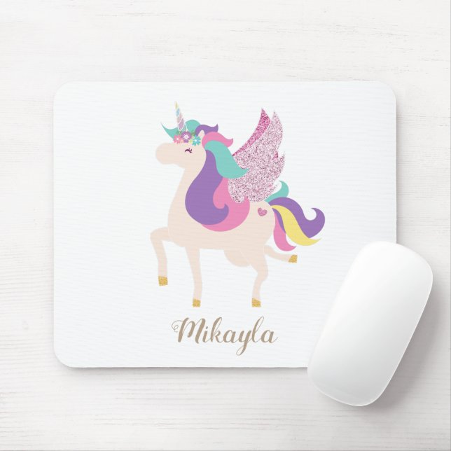Rainbow Unicorn Cute Mouse Mat (With Mouse)