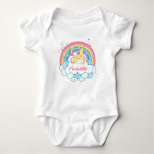 Rainbow Unicorn Cute Personalised Girls Baby Tshir