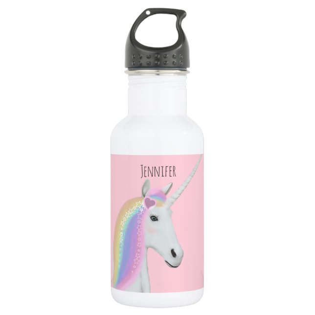 Rainbow Unicorn Cute Pink Personalised Name 532 Ml Water Bottle (Front)