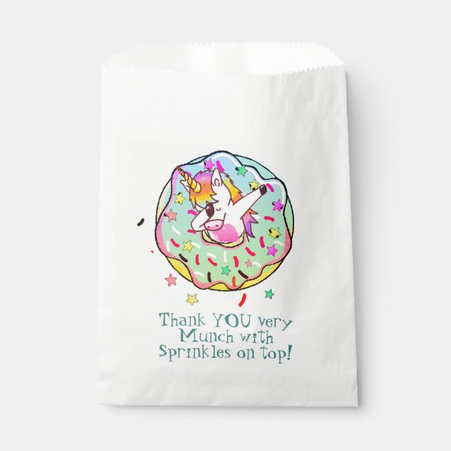 Rainbow Unicorn Dab Dance fun Blue Iced Doughnut Favour Bags (Front)