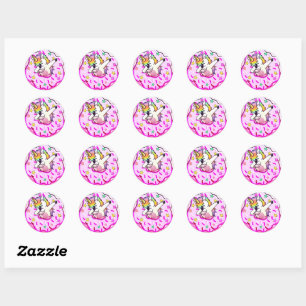 Rainbow Unicorn Dab Dance Pose Pink Iced Doughnut Classic Round Sticker