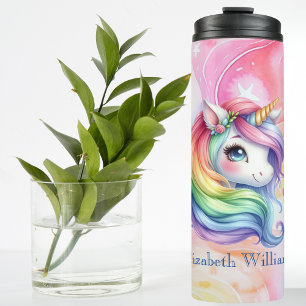Rainbow Unicorn Design with Custom Name Thermal Tumbler