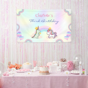 Rainbow Unicorn & Dinosaur Friends Birthday Party Banner