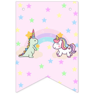 Rainbow Unicorn & Dinosaur Friends Birthday Party Bunting