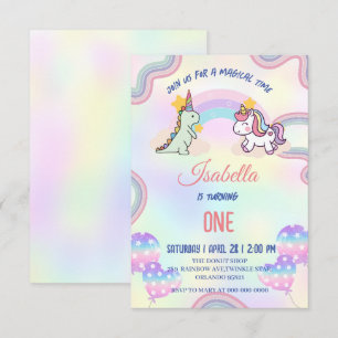 Rainbow Unicorn & Dinosaur Friends Birthday Party Thank You Card