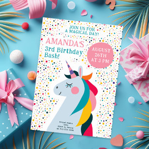 Rainbow Unicorn Editable Birthday Design Invitation