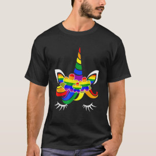 Rainbow Unicorn Face Flower Lgbt Flag Gay Lesbian  T-Shirt