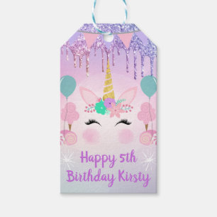 Rainbow Unicorn Face & Sweets Birthday Gift Tags