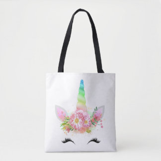 Rainbow Unicorn Face Tote Bag