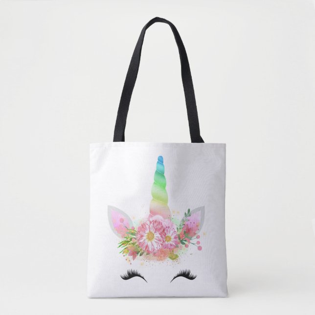 Rainbow Unicorn Face Tote Bag (Front)