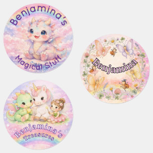 Rainbow Unicorn Fairy Dragon Cute School Name Labe